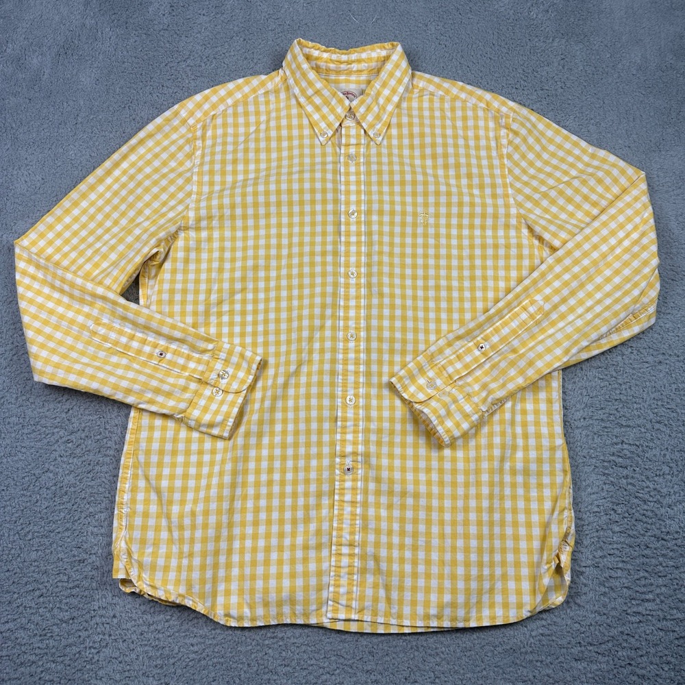 Brooks Brothers Red Fleece Gingham Shirt Mens Large Yellow White Check Preppy